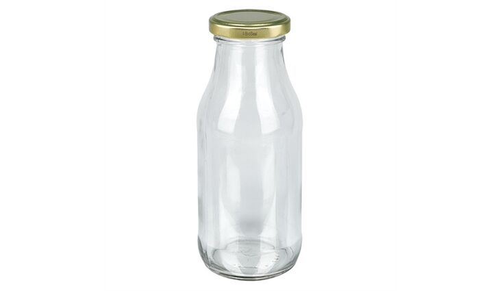 Fruchtsaftflasche 250 ml TO 43 mit D. gold/weiß