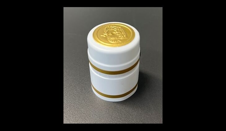  Anschrumpfkapsel Ø30 | L40mm weiß | Streifen gold