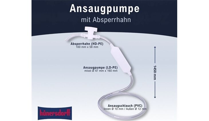 Hü| Ansaugpumpe 1450 mm, mit Absperrhahn, transparent